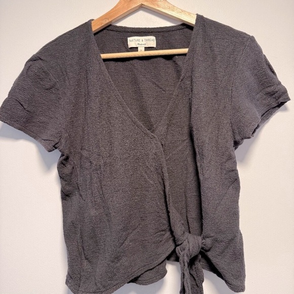 Madewell Texture & Thread Crop Black Wrap Top Small - Picture 1 of 5